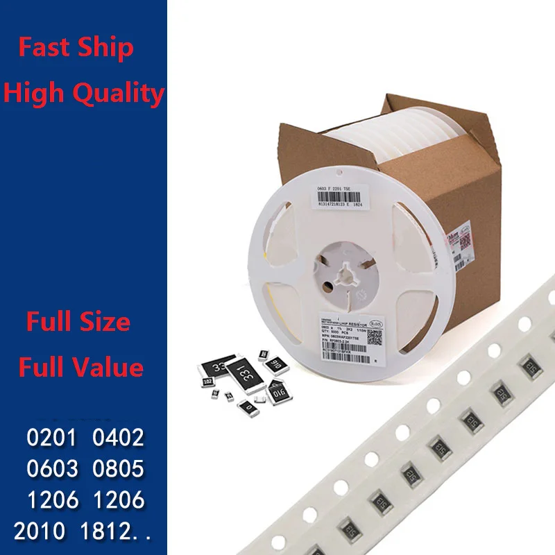 100 unids/lote resistencia de Chip SMD 0201 10K Ohm 5% 1/8W resistencias de Chip 0 ohm ~ 10M Ohm 0R 22R 47R 1K 4,7 K 4K7 33K 51K 10K 100K