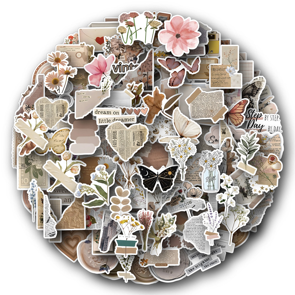 10/30/60/120 Viên Retro Hoa Nghệ Thuật Bướm Thẩm Mỹ Dán Vintage Decal Điện Thoại Laptop Hành Lý Sổ Lưu xe Ô Tô Đồ Bộ Miếng Dán