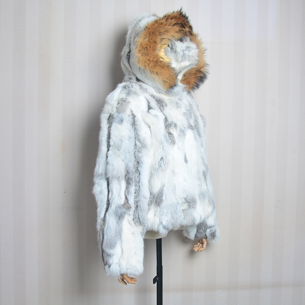ホット販売冬の女性の本物のウサギの毛皮のジャケット自然暖かいウサギの毛皮のコートロシアの女性厚い 100% 本物のウサギの毛皮のアウター