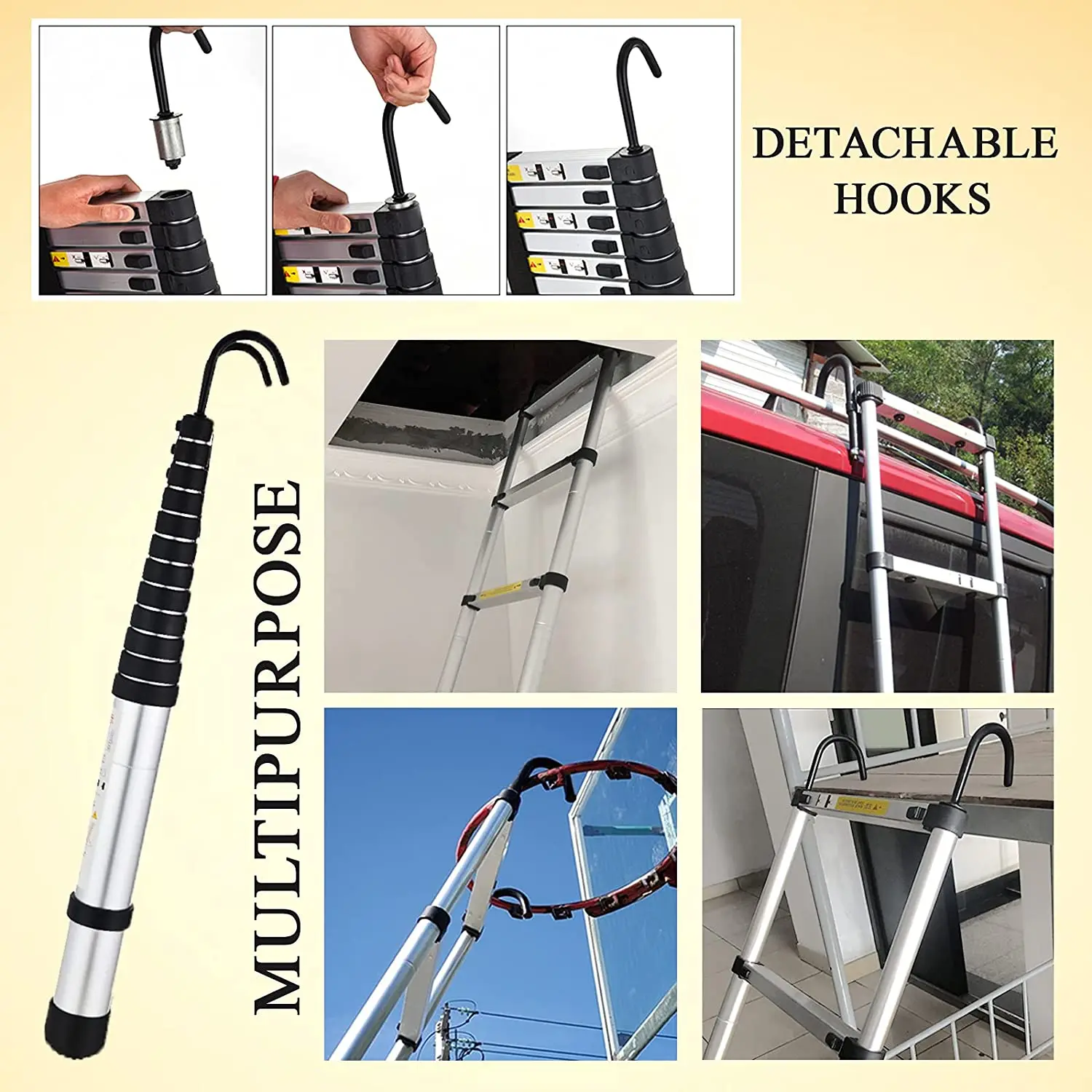 DayPlus Telescopic Loft Ladder Collapsible Step Ladders Extendable Alminium Ladders Folding Extending Portable,EN131,150kg/330lb