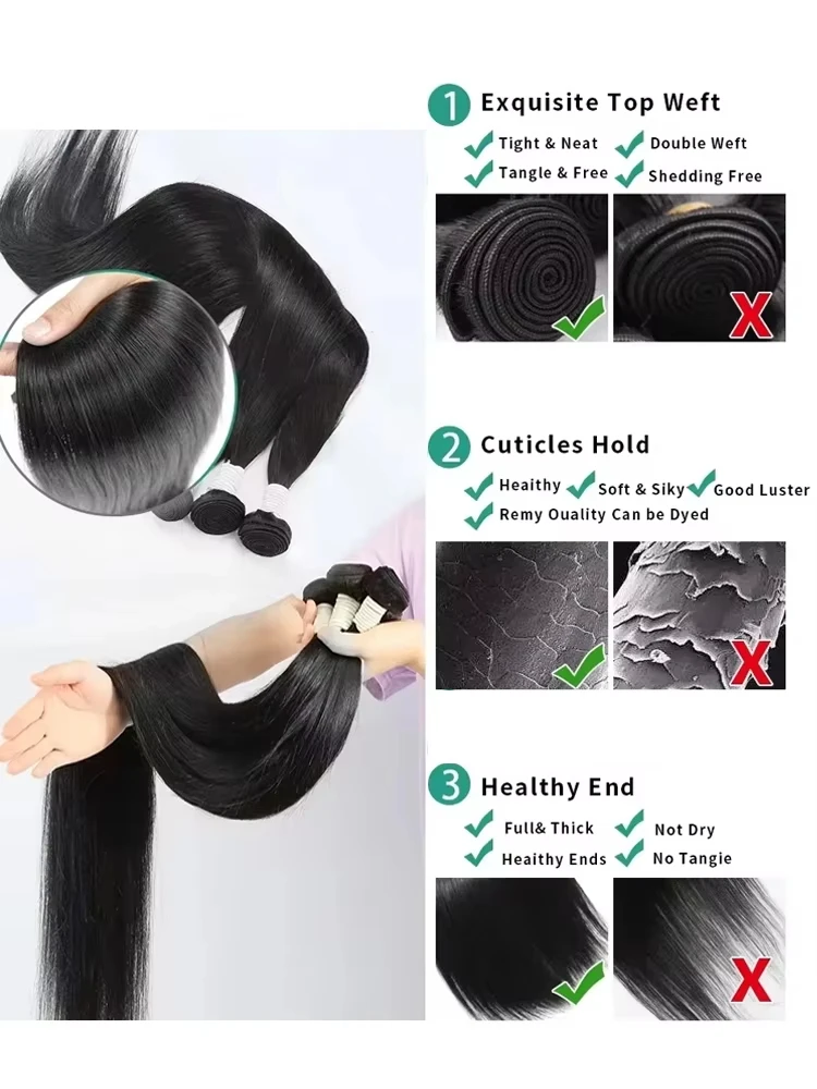 30 32 pouces os droit Bundle cheveux humains 100% non transformés cheveux Remy crus 3 4 paquets Extension brésilienne Machine Double trame