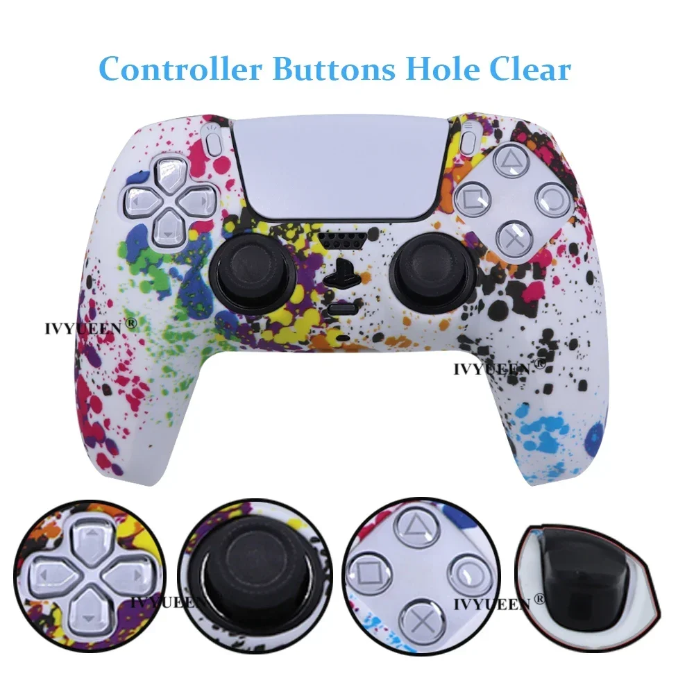 Coque de protection en silicone pour manette Sony Playstation 5 PS5, impression par transfert d'eau, housse en caoutchouc JoysUniverse, capuchons de poignées de pouce