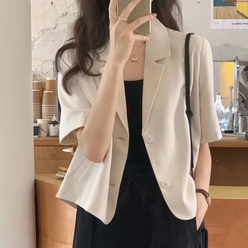 Zomerblazers Klassieke dames Eenvoudige vrije tijd Losse Koreaanse stijl Jeugd Single Breasted Lichte stretch Comfortabele effen kleur Tops