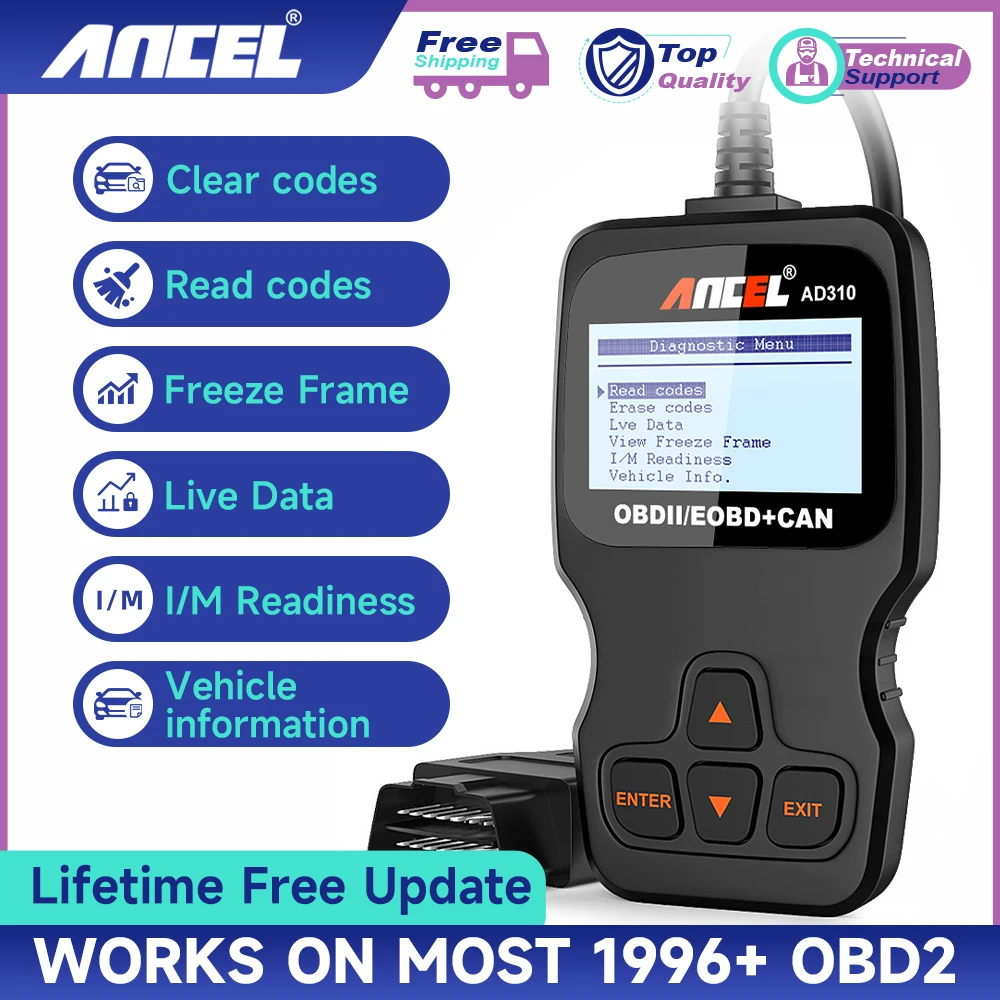 Neue Ancel AD310 Auto-Voll-OBD2-Diagnosetools, professioneller OBD2-Kfz-Codeleser-Scanner, überprüfen Sie den Motor-Autoscanner