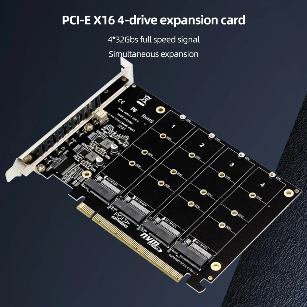 2230/2242/2260/2280 Host Controller Expansion Card LED Indicator 4 Port M.2 NVME SSD To PCIE X16 Adapter Converter Card Support
