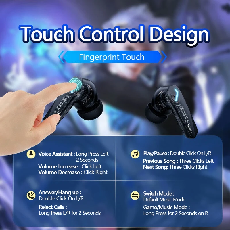 선택 Lenovo GM2 Pro 게임용 헤드셋 Bluetooth 5.3 듀얼 모드 음악 스포츠 이어 버드 마이크 HD 통화 기능이있는 소음 감소 헤드폰