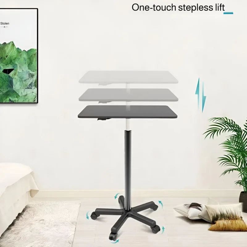 Movable Lifting Small Desk with Pulleys Livingroom Sofa Side Table Mobile Lift Standing Upright Laptop Office Desk for Podium