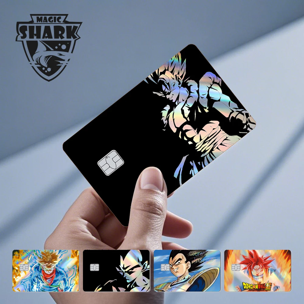 Magic Shark Goku Vegeta Cool Shinny holográfico láser tarjeta de crédito de débito pegatina película cubierta de piel frontal
