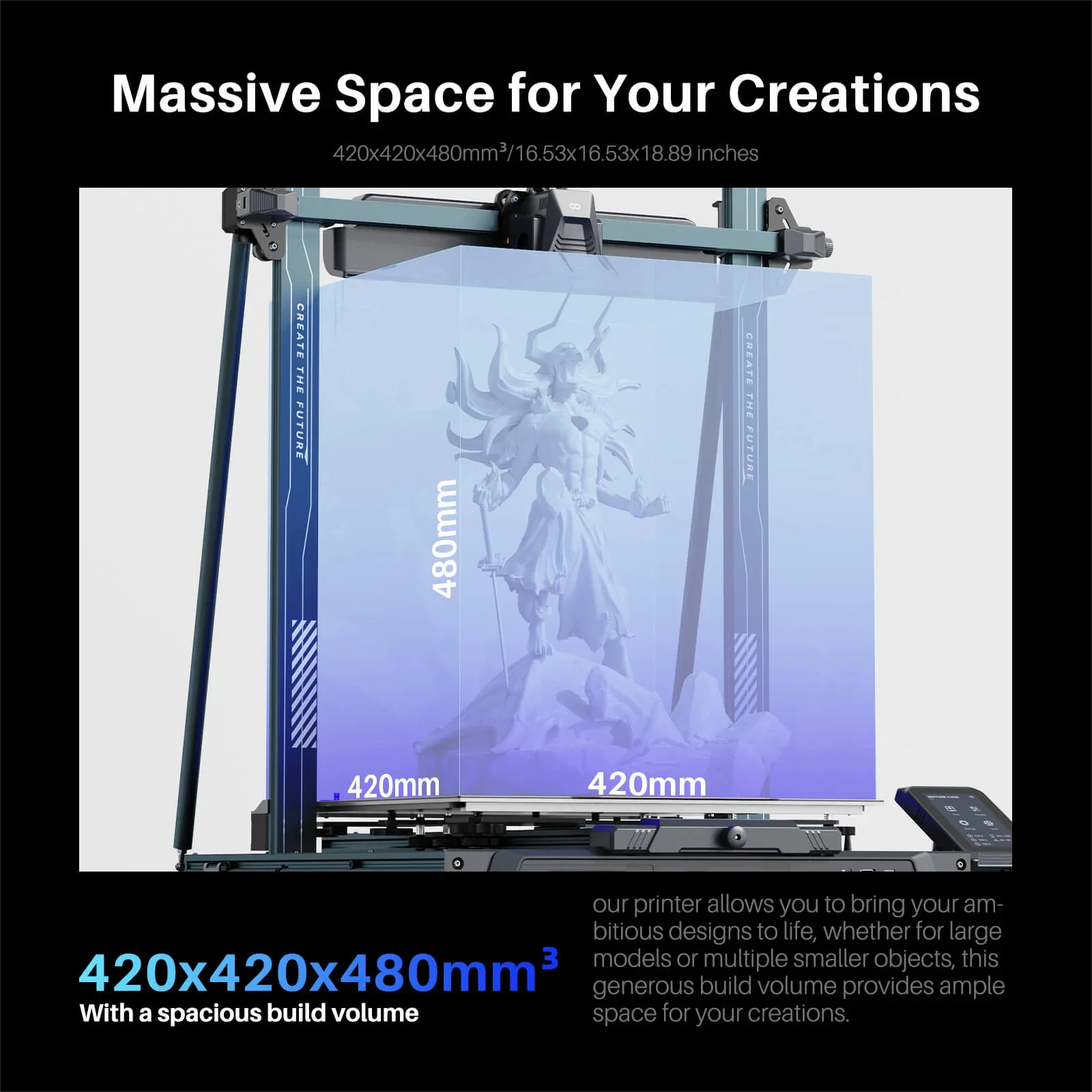 Impressora 3D ELEGOO NEPTUNE 4 MAX FDM com velocidade de impressão de até 500 mm/s, extrusora direta de engrenagem dupla, volume de construção 420x420x480mm