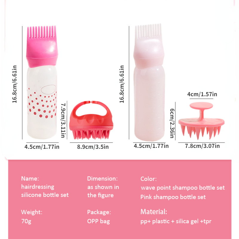 Bouteille de shampoing en Silicone PP, bouteille de teinture pour cheveux avec applicateur, brosse pour bouteille d'huile, brosse de Massage du cuir chevelu, bouteille de teinture pour cheveux, 2 pièces/ensemble