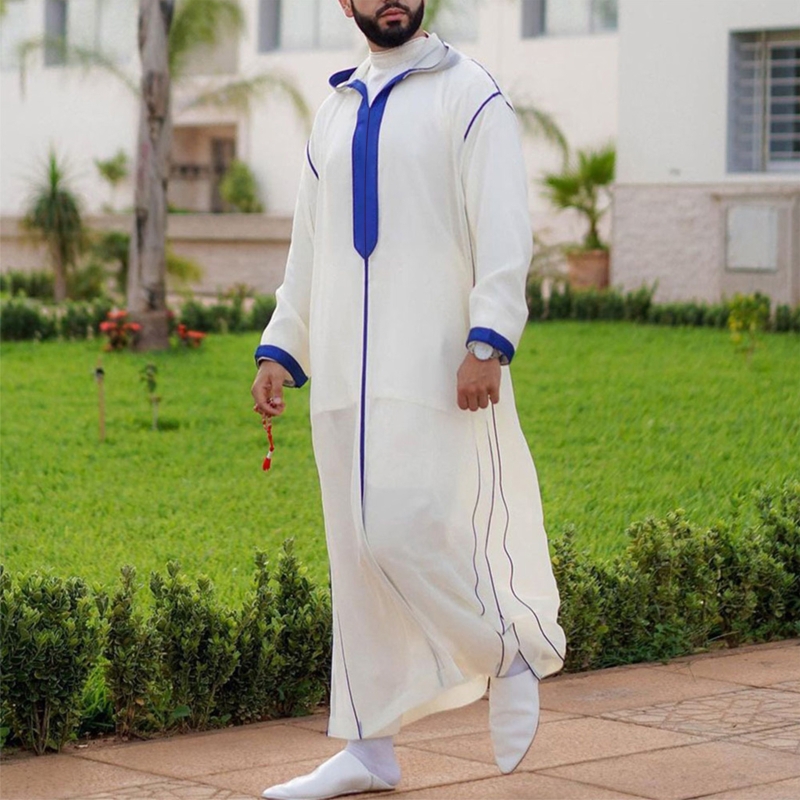 Patchwork Stehkragen Muslimischen Herren Langarm Thobe Nahen Osten Saudi-arabischen Kaftan Islamischen Abaya Kleid Dubai Roben