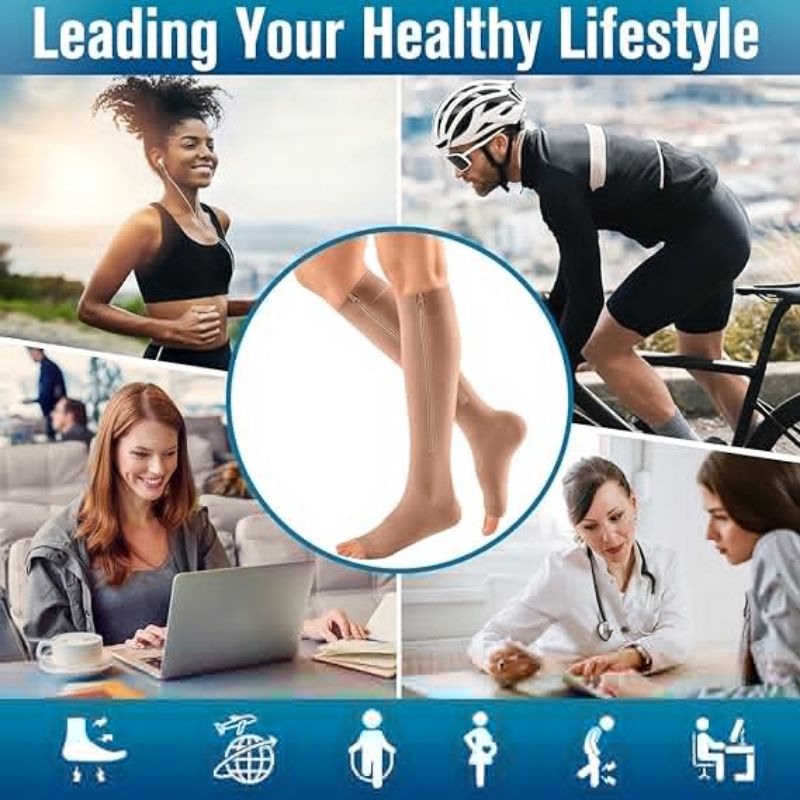 ซิปถุงเท้าการบีบอัดผู้ชายผู้หญิงเข่าคลอดบุตรถุงเท้าสูง Anti-Fatigue ยืด Sox กลางแจ้งวิ่งเดินป่ากีฬาถุงเท้า YSZ01