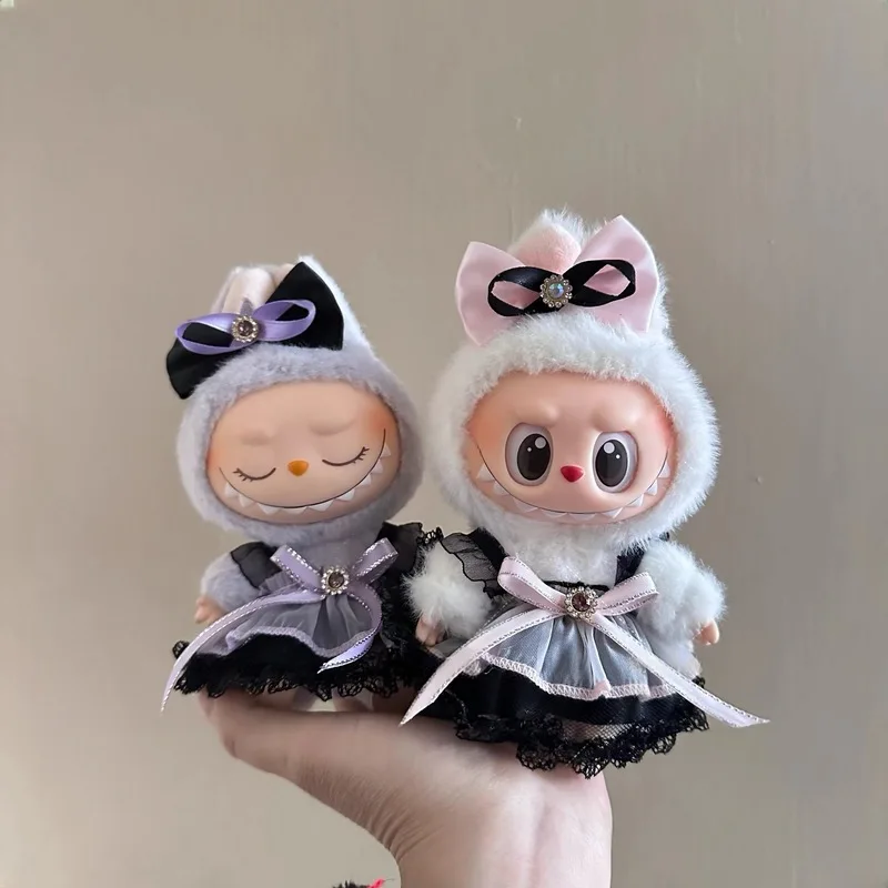 17cm labubu pingente de pelúcia coreano kpop labubu ídolo acessórios de roupas estilo princesa arco vestido dos desenhos animados bonito ídolo outfitset presente