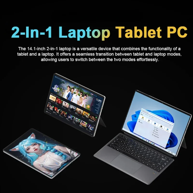 YYHC 2 em 1 laptop processador N100 14 Polegada tela sensível ao toque IPS LCD 16GB Win 11 Tablet Pc portátil notebook computador