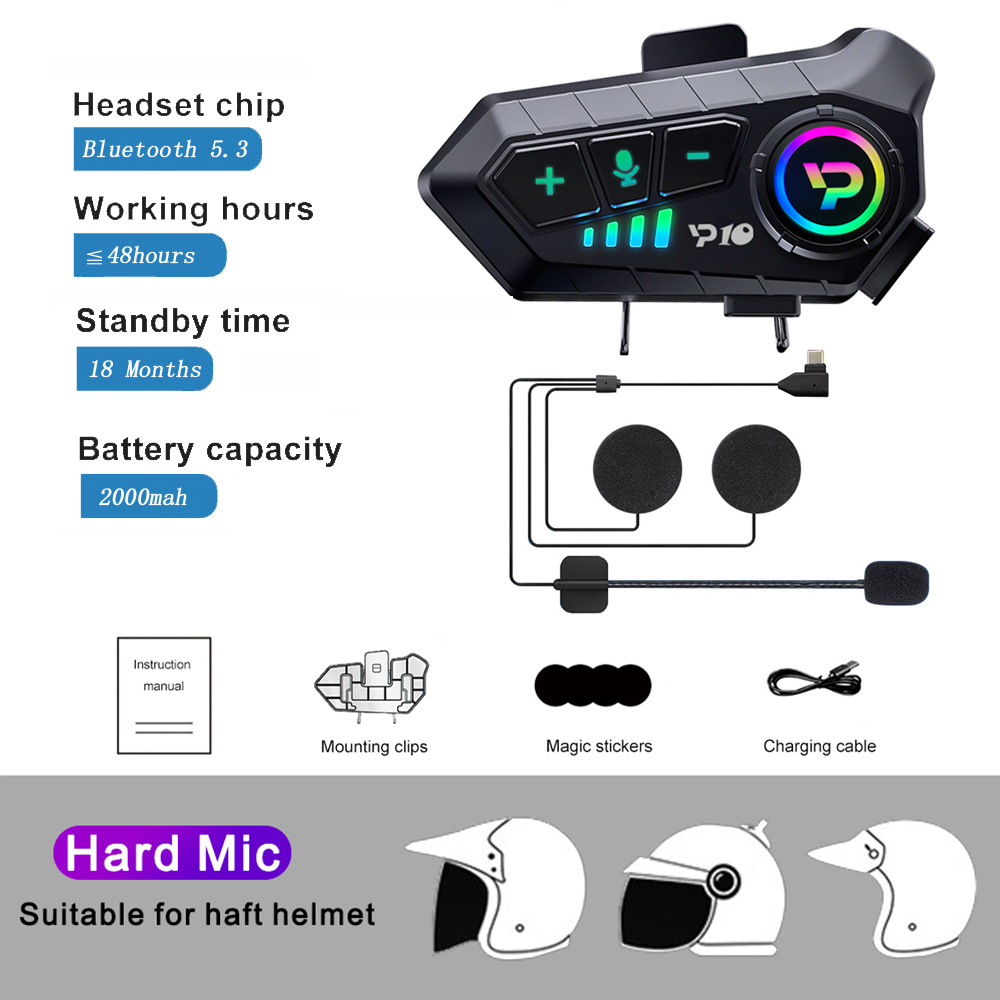 オートバイのヘルメットとヘッドセット,Bluetooth 5.3経由のワイヤレス,ハンズフリー通話キット,超ロングスタンバイ