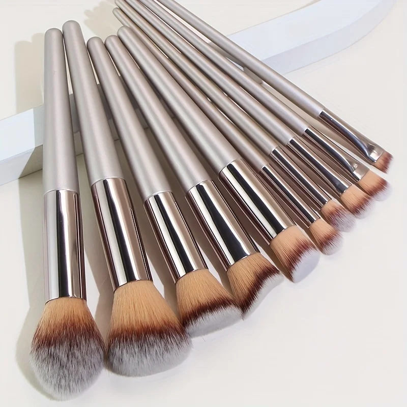 Juego completo de brochas de maquillaje color champán dorado, 10 Uds., base, polvo suelto, colorete, corrector, sombra de ojos, juego profesional