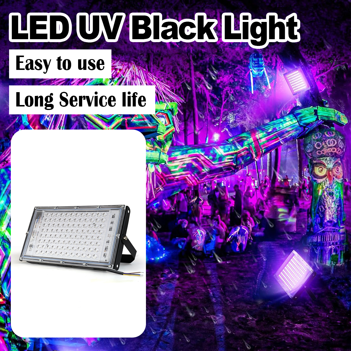 Led Uv Floodlight 50w 100w 395nm Ultraviolet Plug 240v Stage Blacklight 400nm Light Lights Germicidal Lamp Bulb Bar Outdoor Room