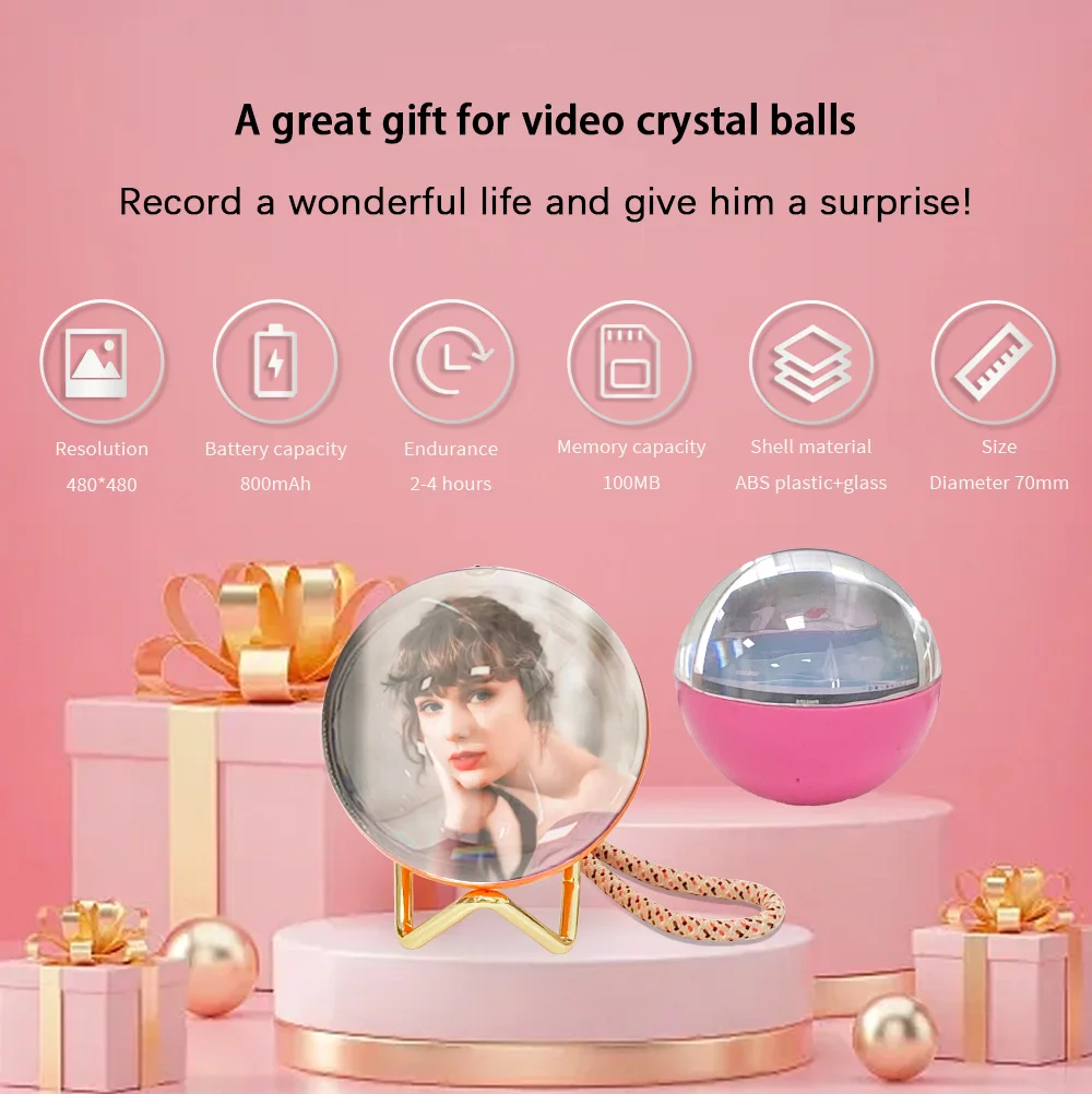 7cm 3DWiFi upgraded version crystal ball DIY video playback display electronic ball, suitable for displayfamily and friend gifts