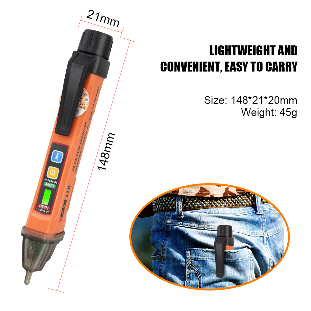 RuoShui 10S Detector de voltios eléctricos de voltaje pluma de prueba AC sin Sensor de contacto 12-1000V lápiz probador de inducción