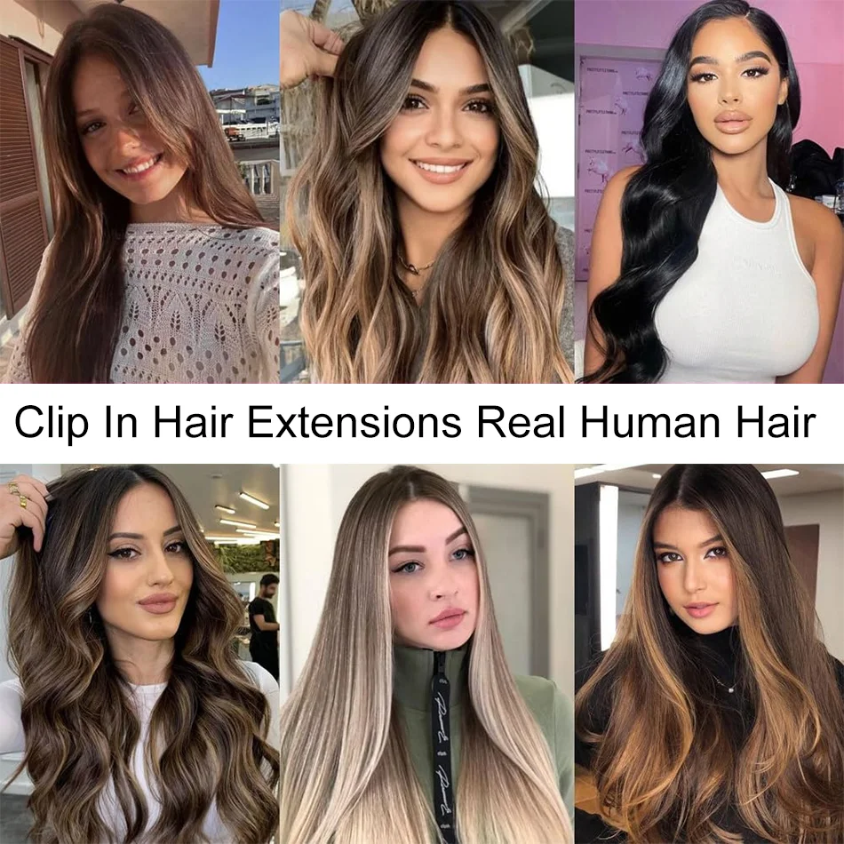 Grampo em extensões de cabelo em linha reta por conjunto com 18 clipes 120g trama dupla virgem 100% cabelo humano cor preta natural para mulher