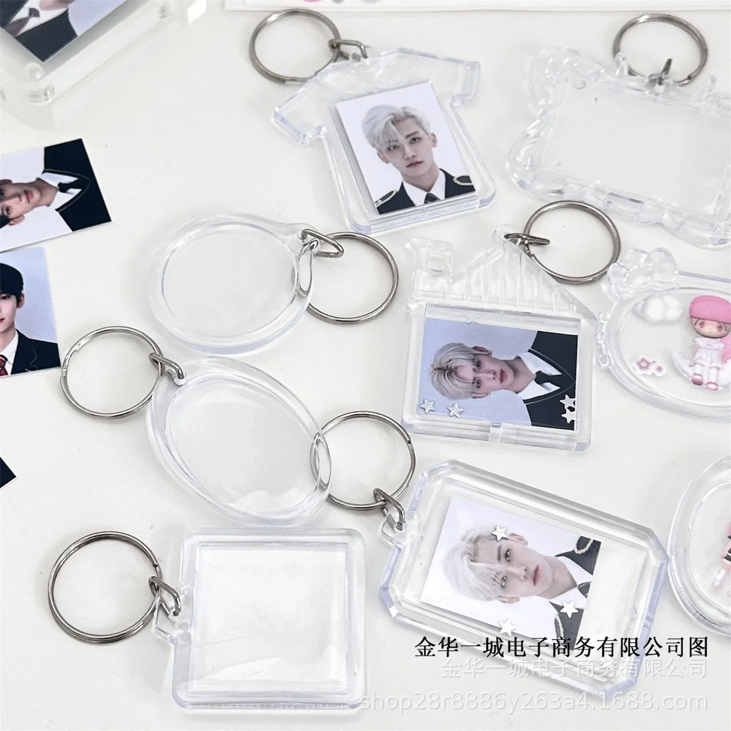 1Pc INS Simple Transparent Acrylic 1-inch Photo Frame Korean Kpop Idol 1-inch Photocard Protective Display Key Chain Bag Pendant