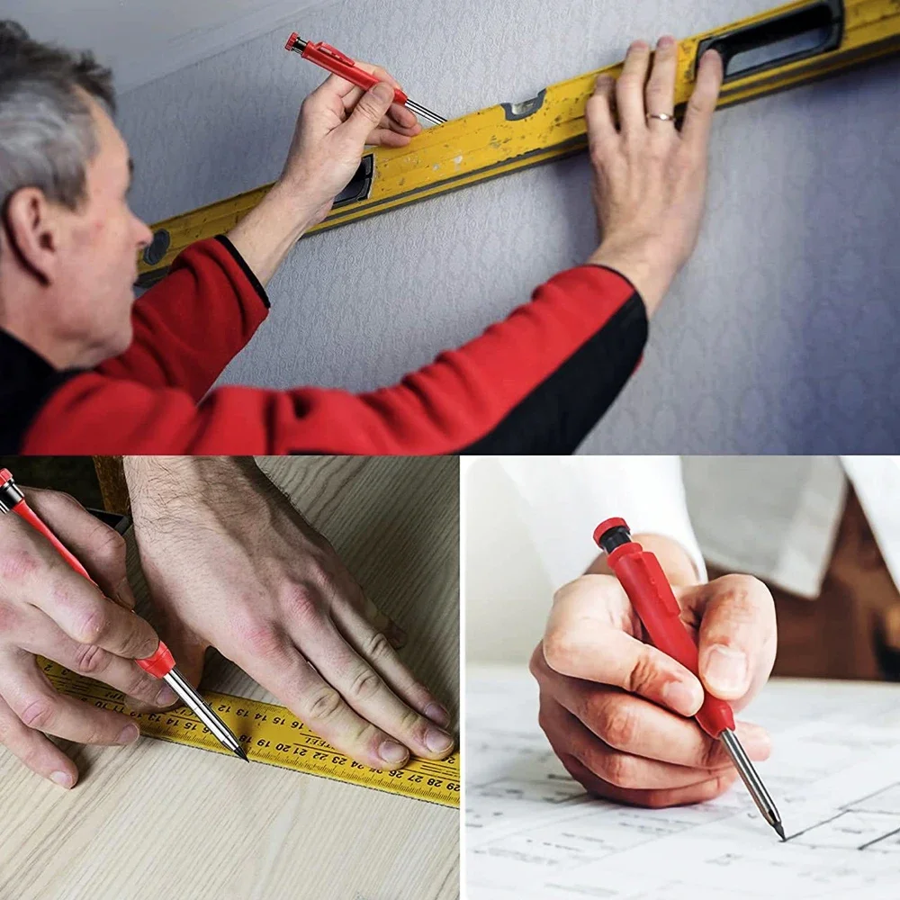 Matita da carpentiere solida con piombo di ricarica e temperamatite incorporato per matita meccanica con foro profondo, strumento per la lavorazione del legno