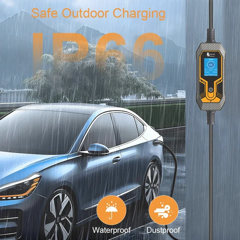 feyree Portable EV Charger Wallbox Tesla 7KW 32A 1Phase Level 2 with 5m Cable Current Adjustable for all Tesla Models 3/Y/S/X