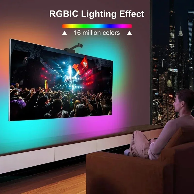 Ambilight Tv Led Backlight With Camera 5V Usb Rgbic Smart Tv Sync Led Lights For Television Screen Synchronization 3.8M 5M Strip
