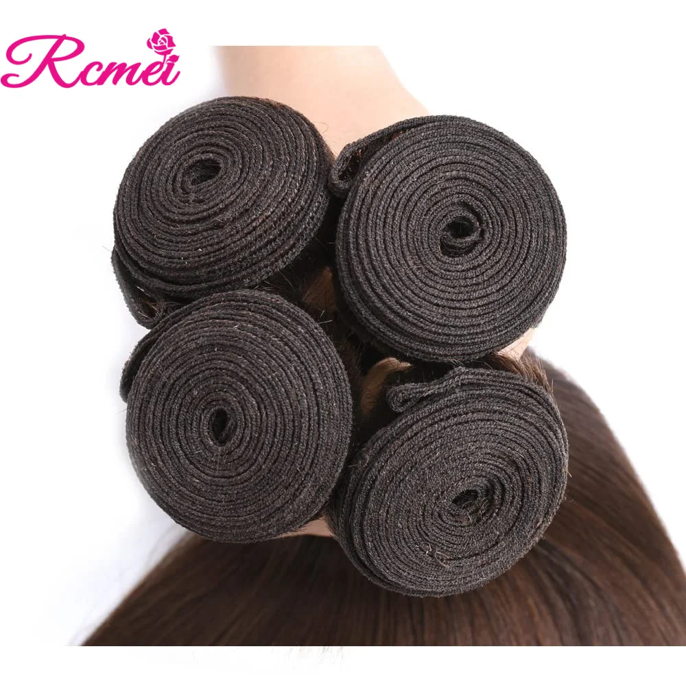 Pure-สีตรงเส้นผมมนุษย์สาน1/3/4Pcs บราซิลเส้นผมมนุษย์รวมกลุ่ม Double Weft สีน้ำตาลตรงเส้นผมมนุษย์ extension