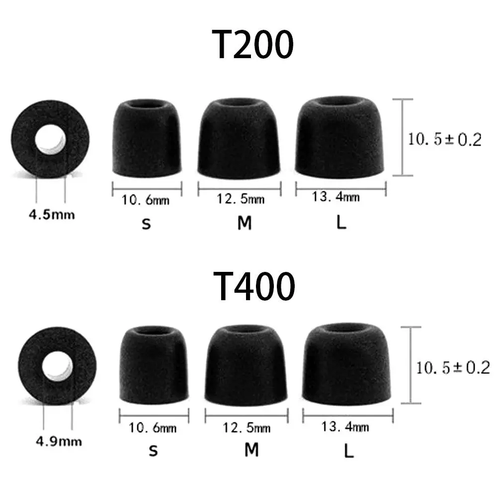 1Pair Soft Memory Foam Earbuds Earmuffs T100/T200/T300/T400 S/M/L Sizes Noise Isolation Eartips for In-Ear Earphone Accessories