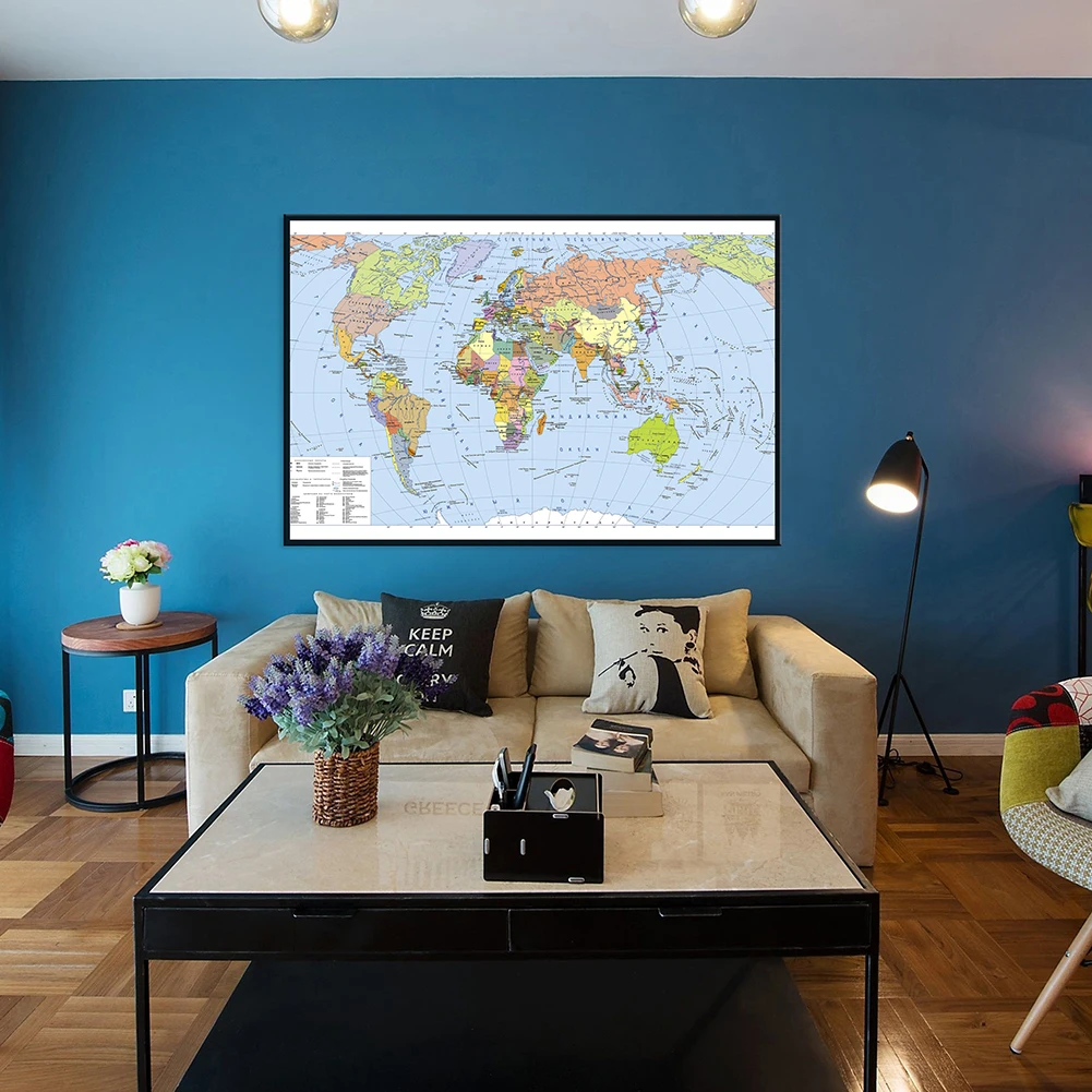 小型世界地図 59*42 センチメートルロシア語キャンバス絵画壁アートポスター非フレームプリント学用品家の装飾