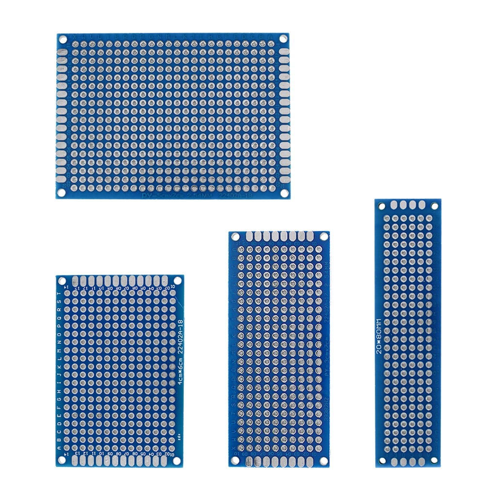 20 unids/set Kit de prototipo de placa PCB placas de circuito universales de doble cara azul 2x8 3x7 4x6 5x7cm Kit de bricolaje