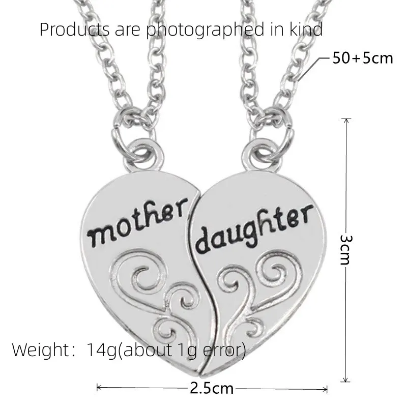 2 pezzi di collana placcata in argento antico alla moda madre bella figlia combinazione per amore gioielli in stile genitore-figlio