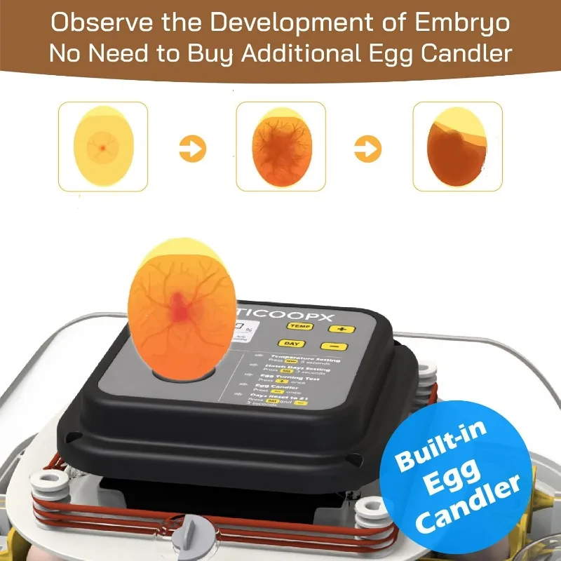 30 Egg Incubator with Humidity Display, Egg Candler, Automatic Egg Turner, for Hatching Chickens