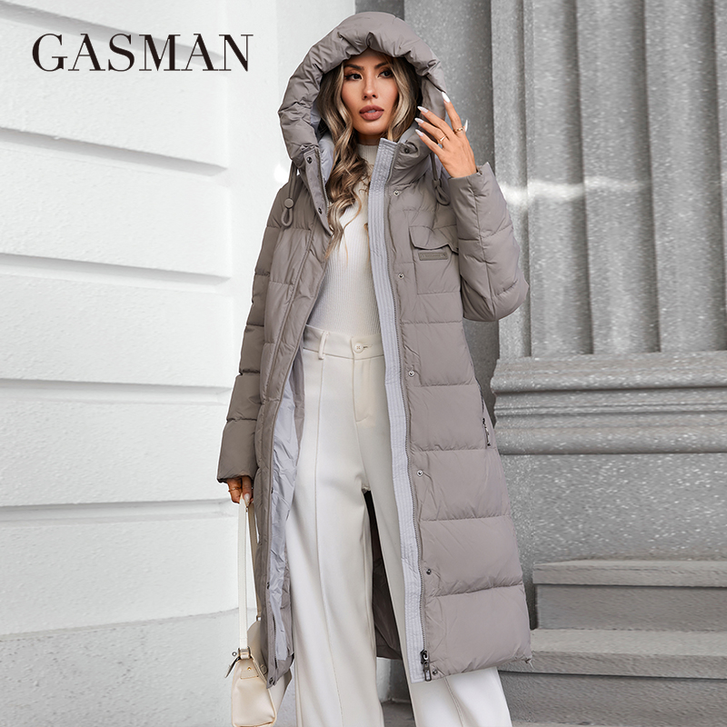 GASMAN 2024 女性の冬のジャケットファッションロングビッグポケットコート女性ブランド高品質パーカー防風暖かいダウンジャケット 88618
