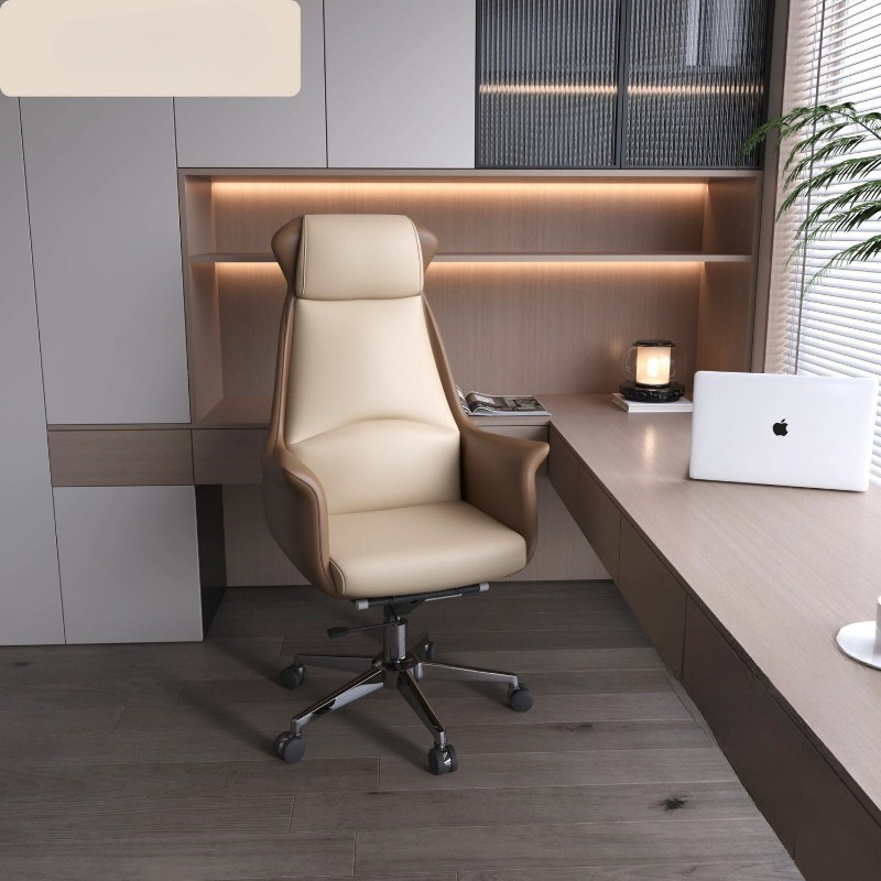 Nueva silla de oficina de cuero de moda, silla ergonómica de oficina cómoda para sentarse en casa
