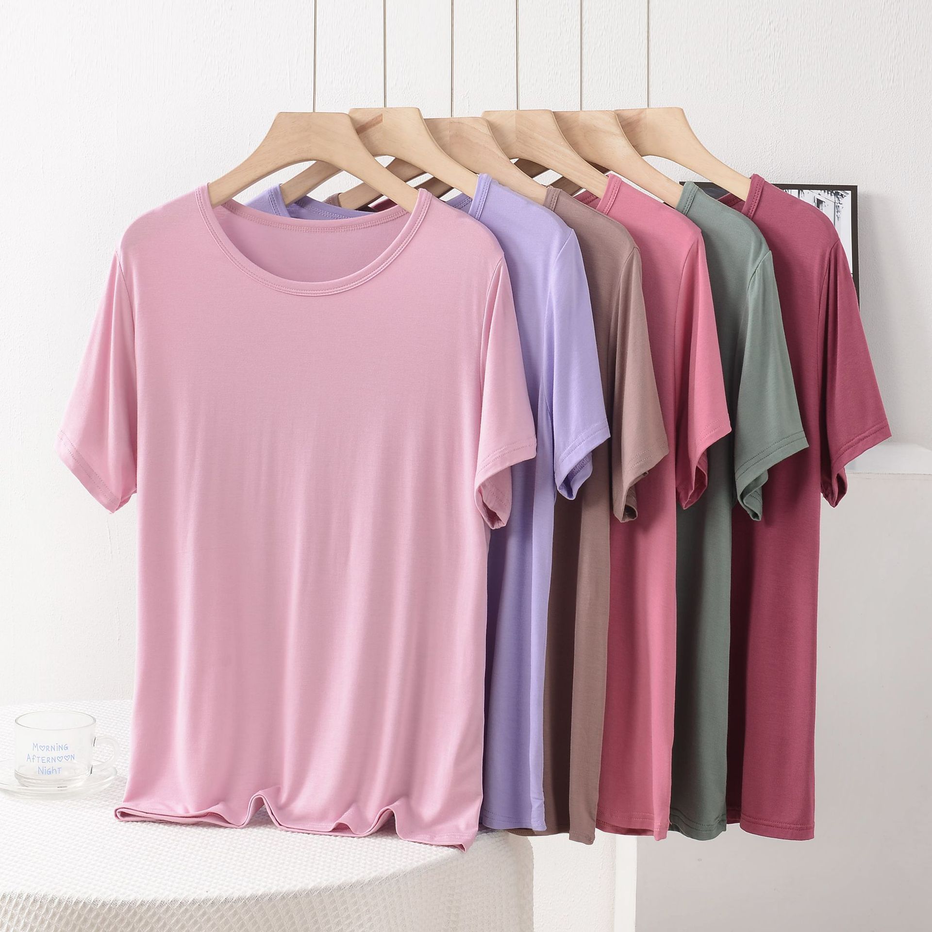 XL bis 8XL Plus Größe Locker sitzendes Modal T-Shirt O-Ausschnitt Kurzarm T-Shirts Sommer Damen dünne T-Shirts Basisschicht Top alle passenden