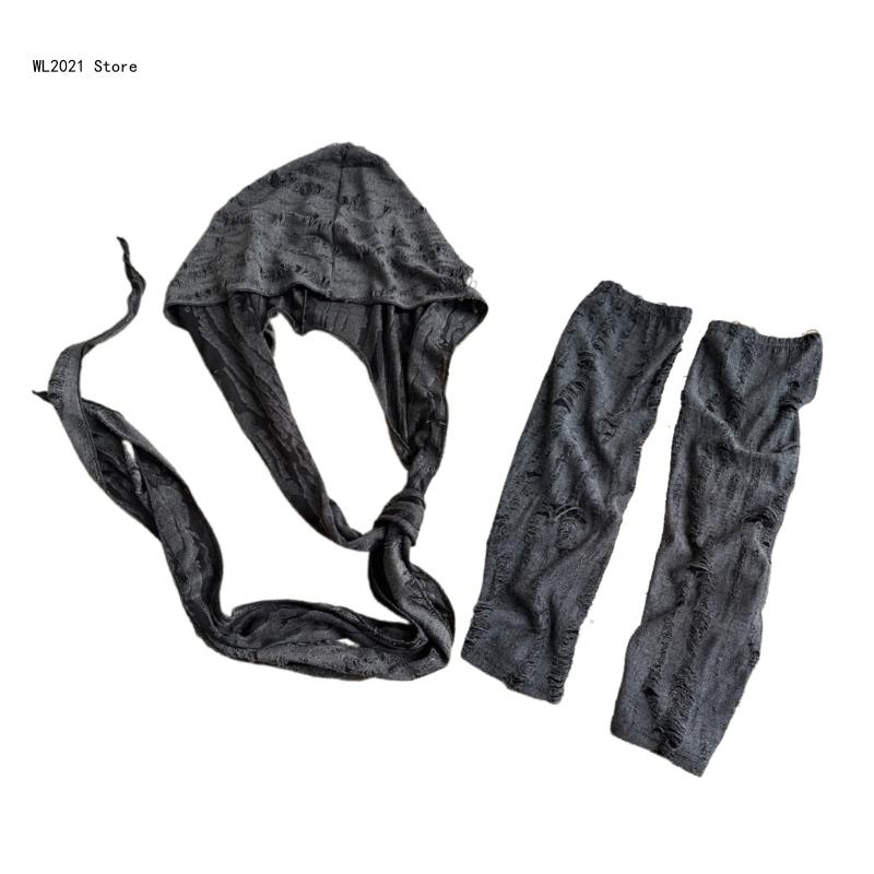 Damen-Kapuzenschal, dünn, zerrissen, Halsband, Distressed-Gürtel, langer Krawattenschal, Oversleeve