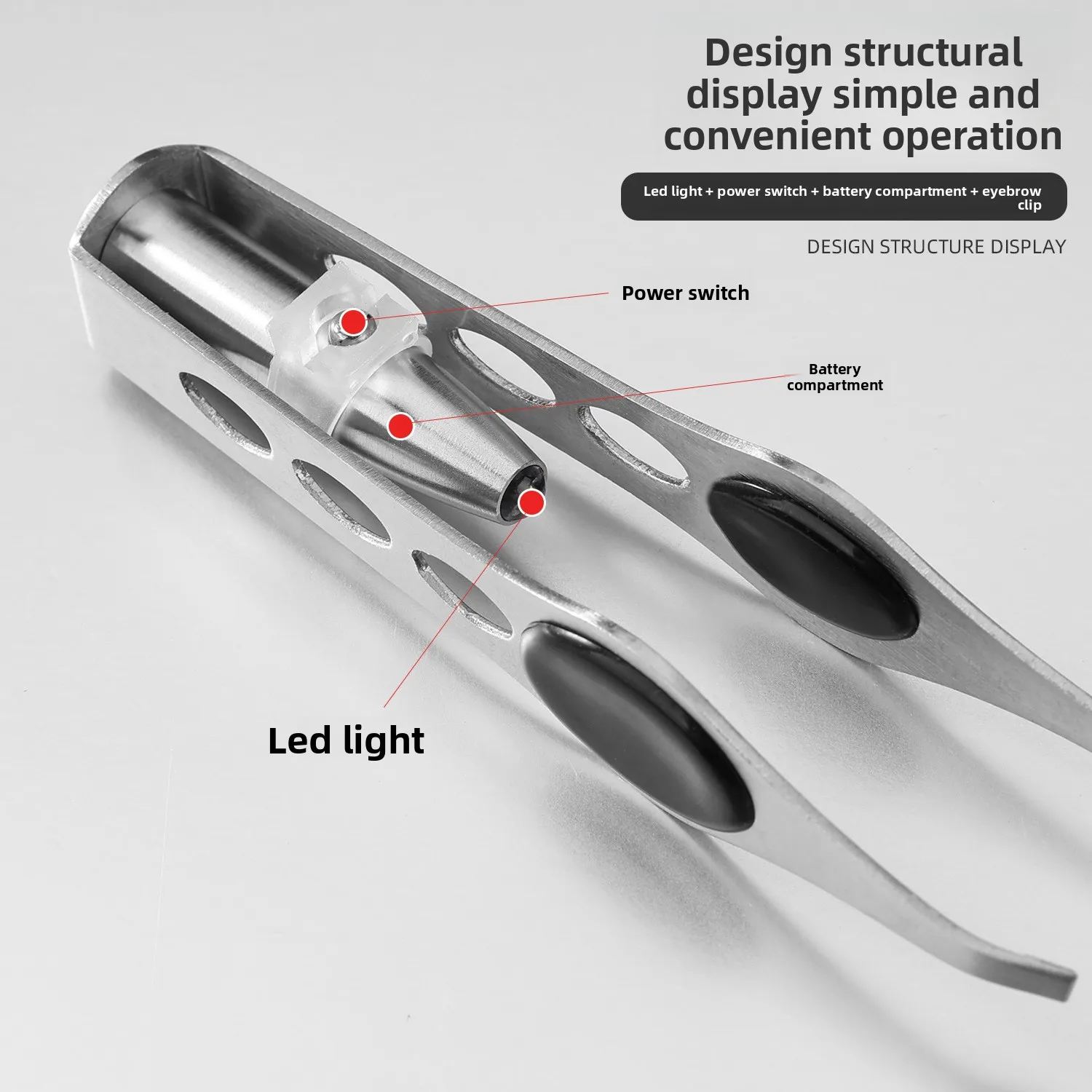 1 pz vendite calde portatile in acciaio inossidabile pulsante cellulare design intelligente sopracciglio rimozione dei peli pinzette con strumento di trucco a luce LED