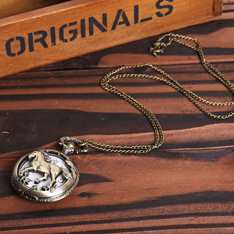 Buy 1 Get 1 Random 2 Pieces Vintage Bronze Pocket Watch, with Necklace Pendant World-Time Feature, Gift Clock For Men and Women