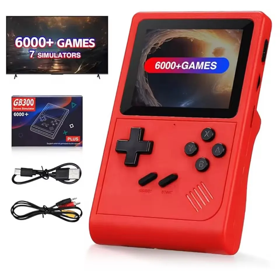 GB300携帯型ゲーム機、3.0インチ画面、TV出力対応、AV出力、レトロゲーム機、8GB内蔵、6000種類以上のゲーム搭載