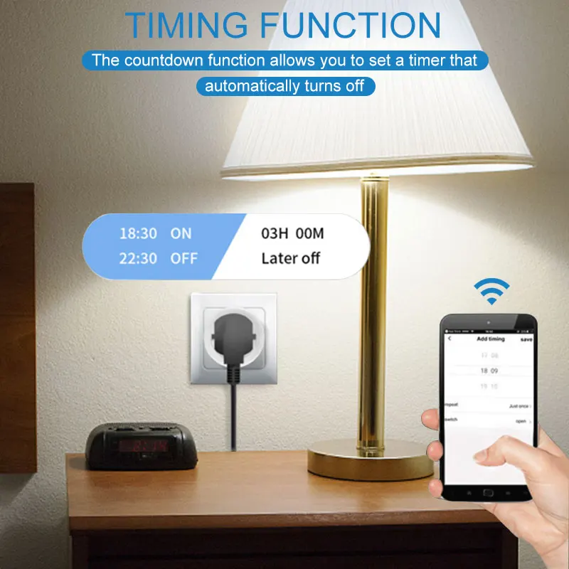 Prise WiFi Tuya avec fonction de moniteur d'alimentation, prise intelligente UE, application Smart Life, télécommande, 20A, prise nous-mêmes avec Alexa, Google Home