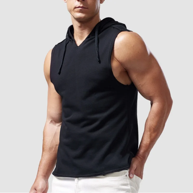 M-3XL メンズ タンクトップ ベスト ノースリーブTシャツ フード付き 男性用Tシャツ ジム エクササイズ スポーツ ゴルフシャツ 韓国風 カジュアル 無地