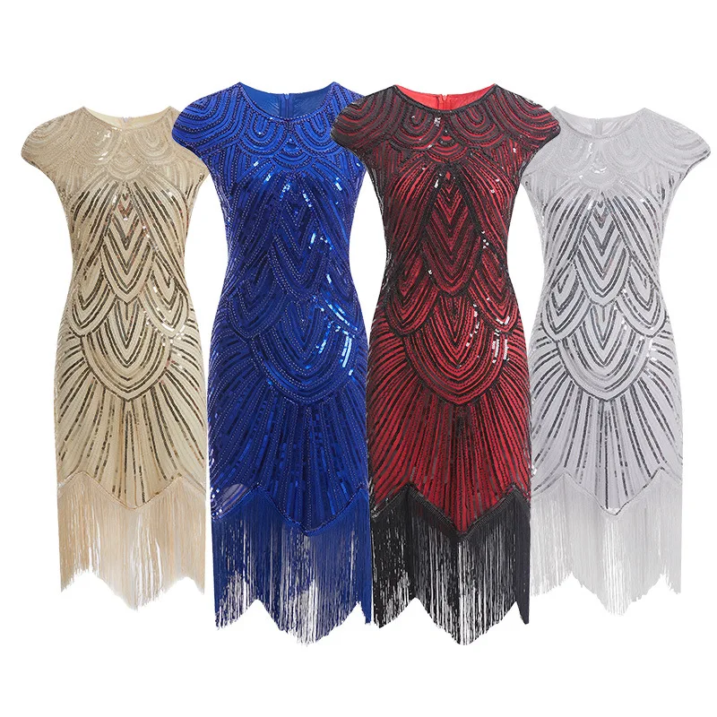 Vintage Lấp Lánh Trang Phục Dạ Hội Cho Nữ ĐẦM ĐÍNH HẠT Thêu Tua Rua Hứa BẦU ĐẦM Gala Mùa Hè Nghệ Thuật Đen Retro