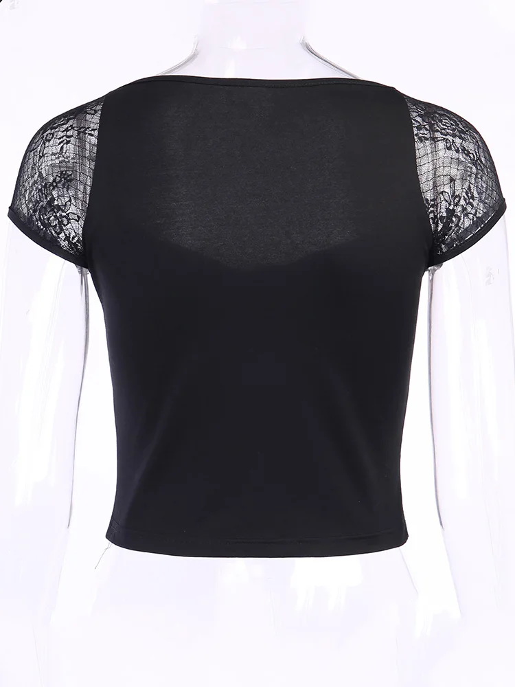 女性のヴィンテージゴシック Tシャツボディコン包帯レースブラックメッシュトップセクシーなカジュアルゴシックストリート女性トップ