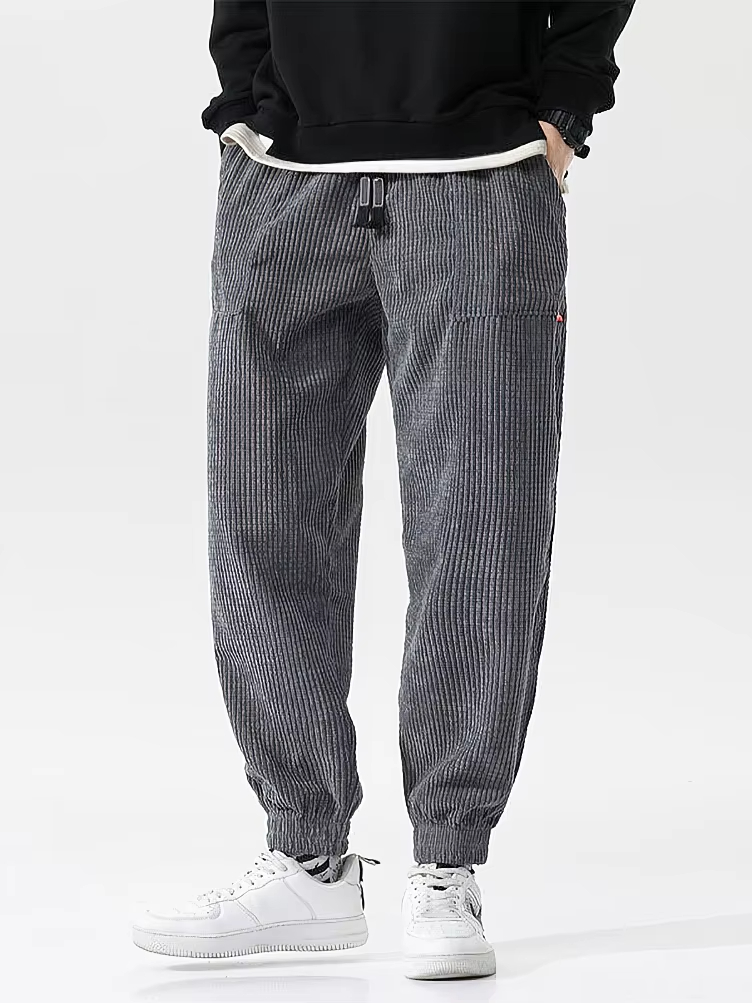 Baggy Corduroy Sweatpants ผู้ชายสีทึบสบายๆฤดูใบไม้ร่วงฤดูหนาว Tech ขนแกะกีฬาหลวม Joggers Harem กางเกงชายกางเกงยาว