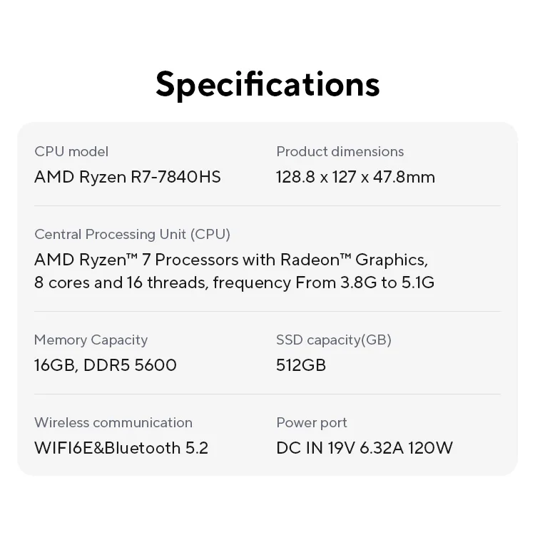 GMKtec K6 Mini PC AMD R7-7840HS 8C/16T 16GB DDR5 512GB PCIe 4.0 SSD Mini Desktop Computer Window 11 Pro WiFi 6E/BT5.2 Type-C