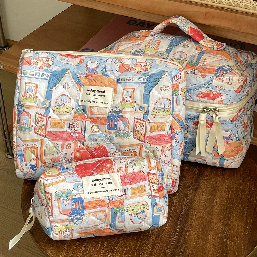 Bolsa acolchada de maquillaje con patrón de animales de dibujos animados para mujer, bolso portátil para lápiz labial, bolso de almacenamiento de cosméticos, bolsa Vintage con cremallera para mujer