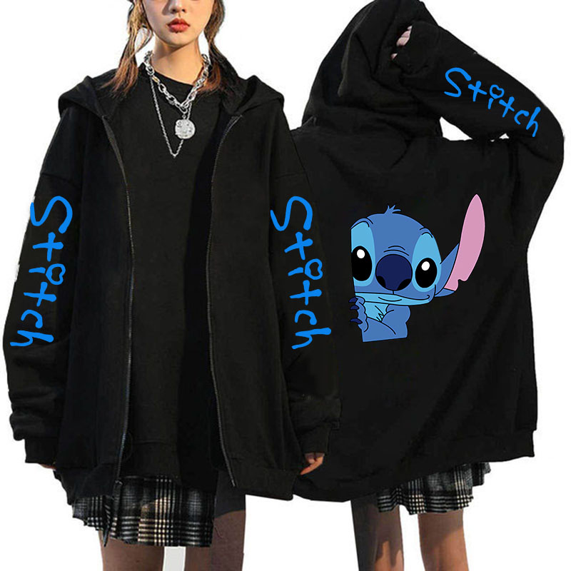 Übergroße y2k Reiß verschluss Hoodie Disney Frauen Lilo & Stich Kostüm Winterkleid ung Frau Langarm warme Jacke Reiß verschluss Street Tops