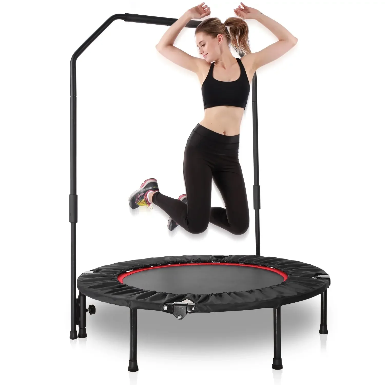 101cm dobrável mini fitness exercício interno treino rebounder trampolim com alça ajustável, treino carga máxima 150kg